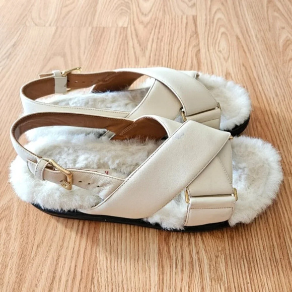 Marni Fussbett Leather and Shearling Slingback Women's Sandals Size EU 40 - Picture 9 of 16